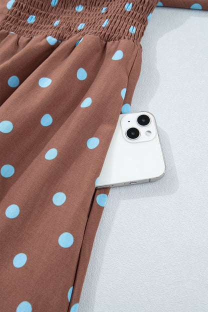 Polka Dot Zip Up V-Neck Sleeveless Dress