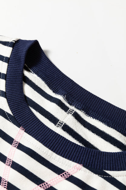 Plus Size Stripe Colorblock Patchwork Long Sleeve Sweatshirt