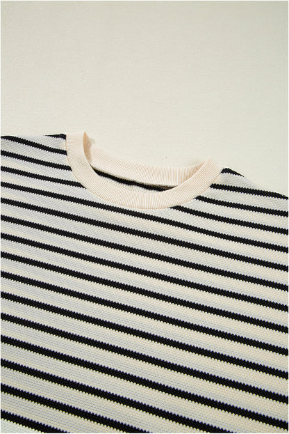 Stripe Scallop Lace Trim Ruffle Short Sleeve Top