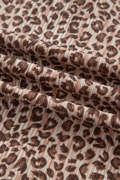 Leopard Ribbed Tee & Elastic Waist Shorts Set