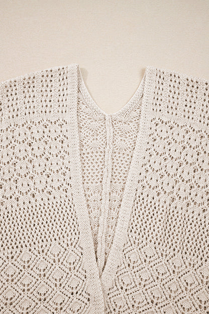 Solid Hollow Knit Open-Front Cardigan
