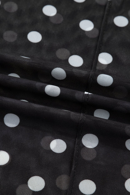 Polka Dot Mesh Mock Neck Long Sleeve Top