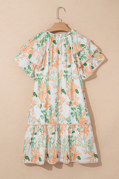 Floral V-Neck Layered Short Sleeve Mini Dress