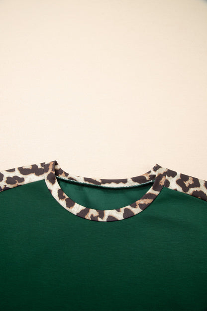 Leopard Colorblock Round Neck Short Sleeve T-Shirt