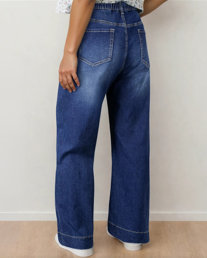 Ainsley Wash Contrast Lace-up Plus Size Jeans -Dark Wash
