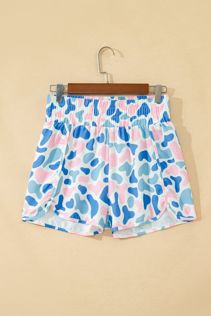 Camo Shirred High Waist Athleisure Shorts