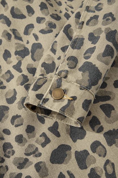 Leopard Denim Button Down Jacket