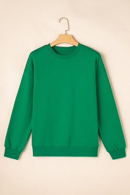 Solid Drop Shoulder Crewneck Pullover Sweatshirt