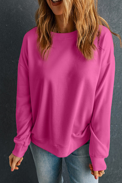 Solid Drop Shoulder Crewneck Pullover Sweatshirt