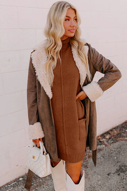 Solid Ribbed Mock Neck Sweater Dress