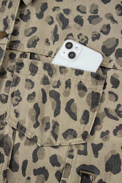 Leopard Denim Button Down Jacket