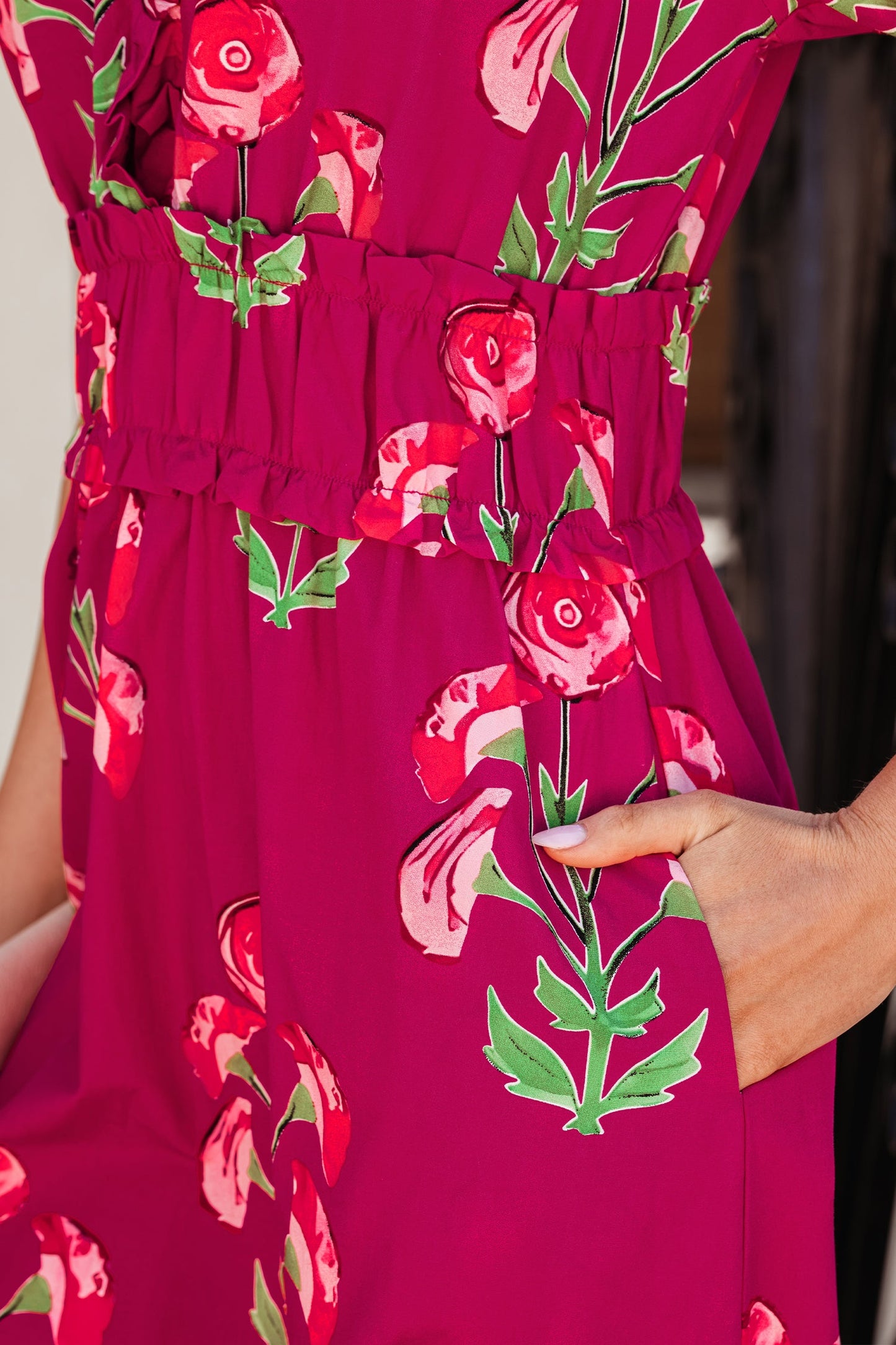 Floral Frilled V-Neck Ruffle Maxi Dress