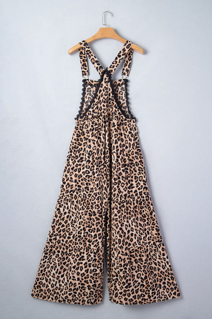 Cheetah Contrast Lace Ruffle Wide Leg Jumpsuit