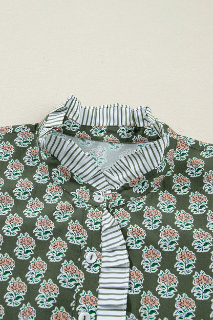 Plus Size Floral Stripe Contrast 3/4 Sleeve Dress