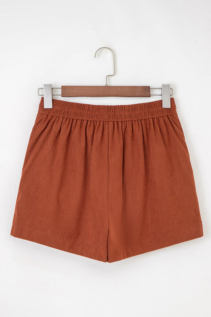 Sienna Button Decor Scalloped Edge High Waist Corduroy Shorts
