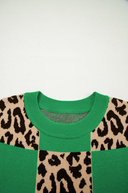 Leopard Checker Short Sleeve Knit Sweater