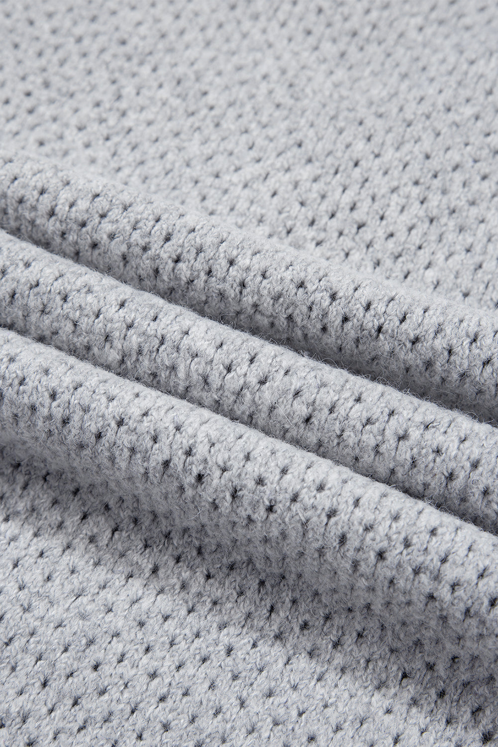 Solid Eyelet V-Neck Drop Shoulder Sweater