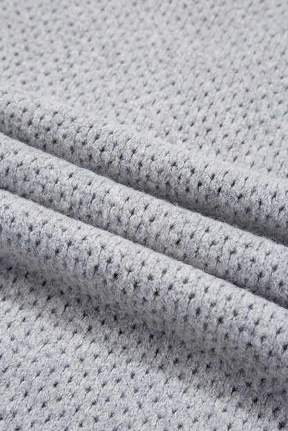 Solid Eyelet V-Neck Drop Shoulder Sweater