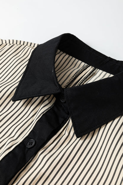 Stripe Patchwork Chest Pocket Mini Shirt Dress