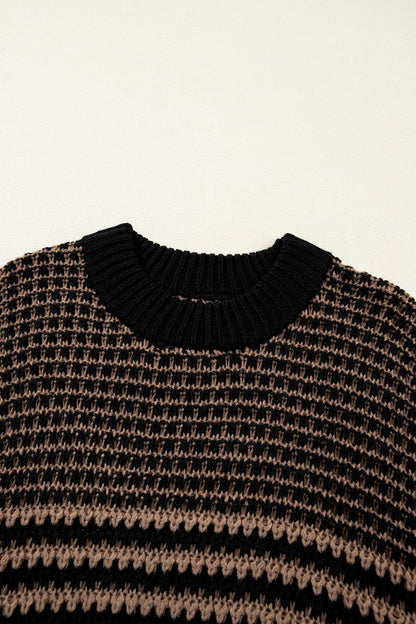 Stripe Draped 3/4 Sleeve Slouchy Sweater