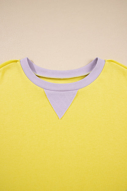 Plus Size Stripe Colorblock Patchwork Long Sleeve Crewneck Sweatshirt