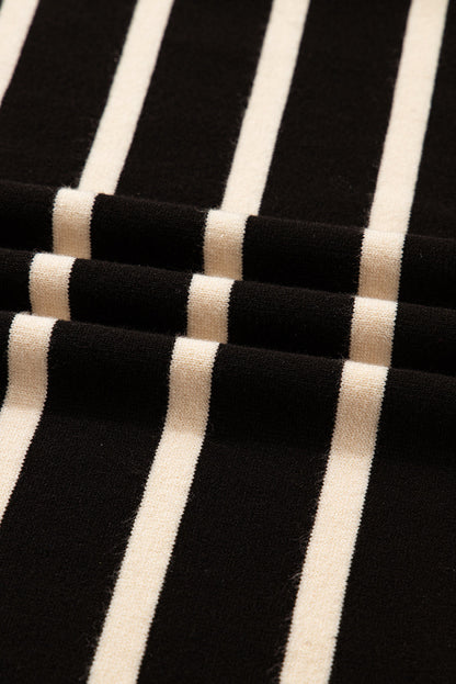 Stripe Puff Sleeve Collared Sweater Mini Dress
