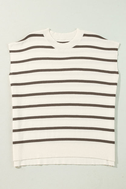 Stripe Side Slit Short Sleeve Sweater Tee