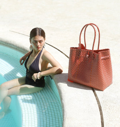 The Toko  Recycled Tote Bag, in Red & White