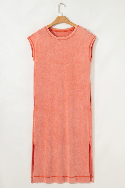 Mineral Wash Pocketed T-shirt Maxi Dress
