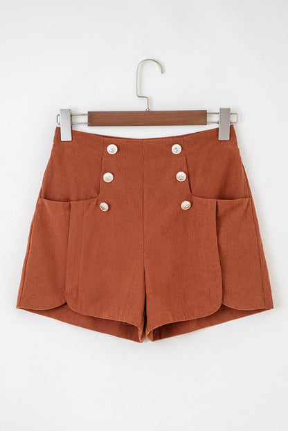 Corduroy Scalloped Edge High Waist Shorts