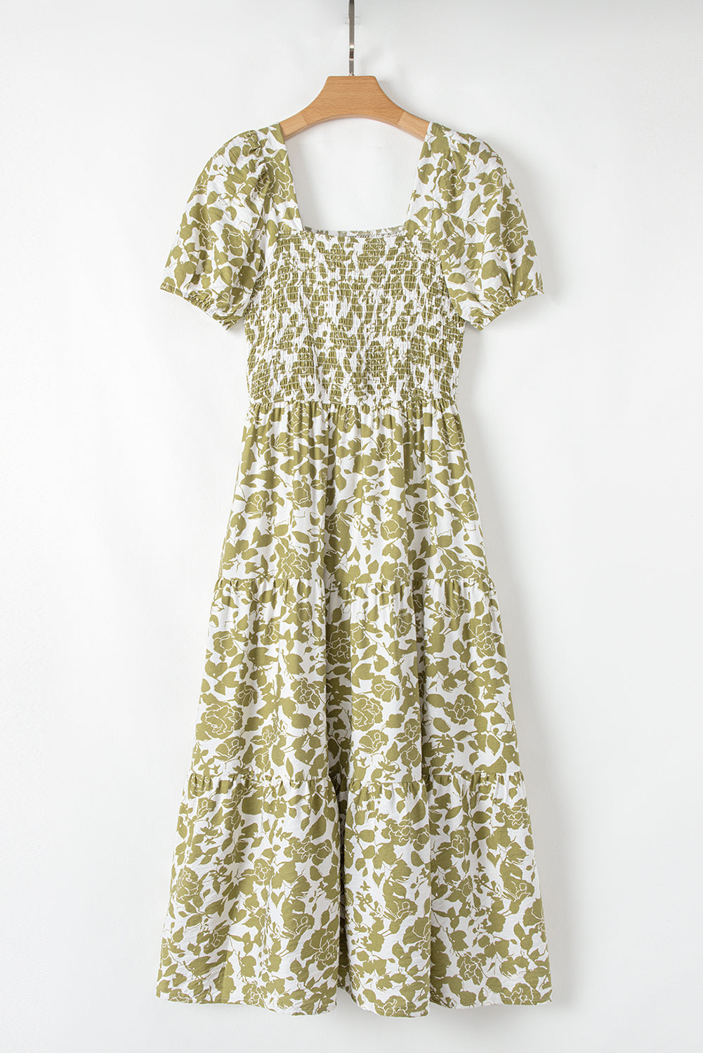 Boho Floral Smocked Square Neck Puff Sleeve Dress