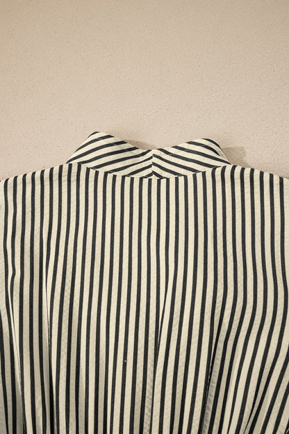 Stripe V-Neck Zip Front Midi Dress