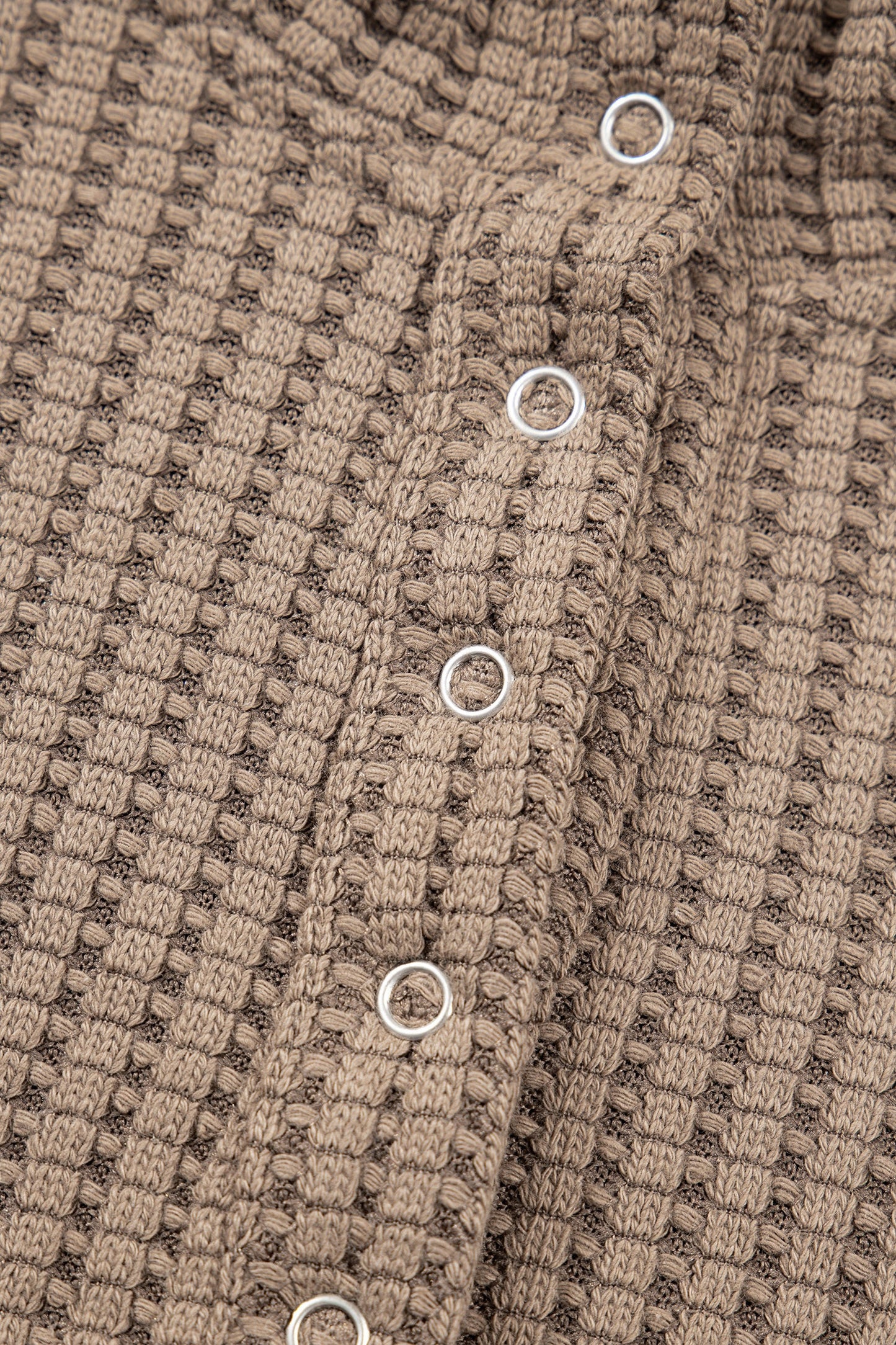 Solid Textured Knit Snap Button Collar Top