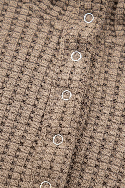 Solid Textured Knit Snap Button Collar Top