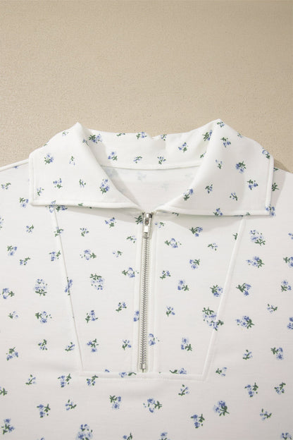 Floral Half Zip Top & Drawstring Shorts Set