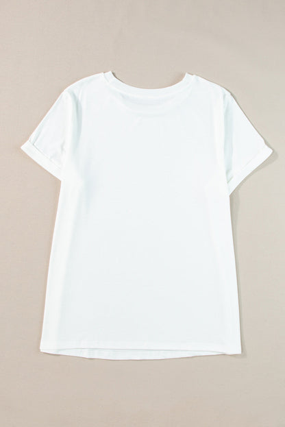 Plus Size Solid Rolled Short Sleeve T-Shirt