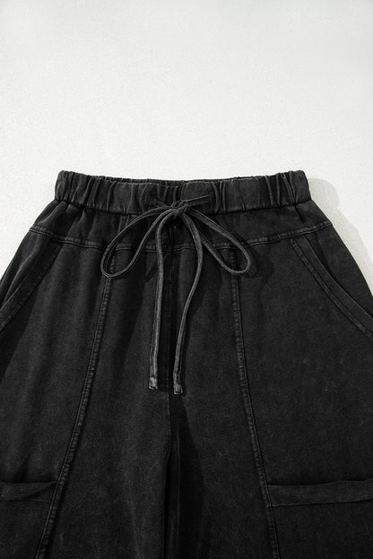 Mineral Wash Reverse Seam Drawstring Elastic Waist Pants