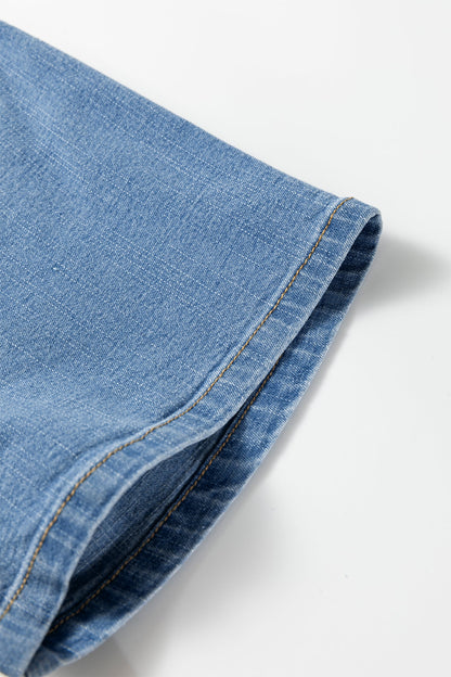 Denim Elastic Waist Short Sleeve Mini Dress