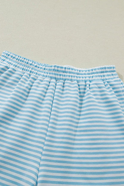Stripe Contrast Mock Neck Tee & Shorts Set