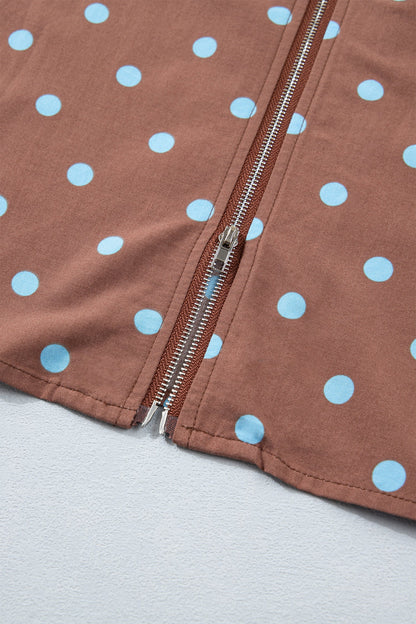 Polka Dot Zip Up V-Neck Sleeveless Dress