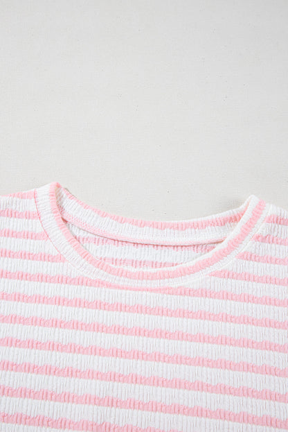 Stripe Knitted Top & Drawstring Shorts Set