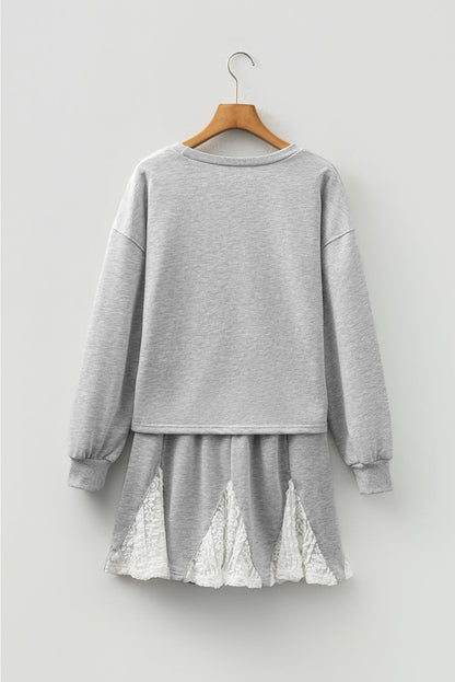 Lace Patchwork Pullover and  Drawstring Skort Set