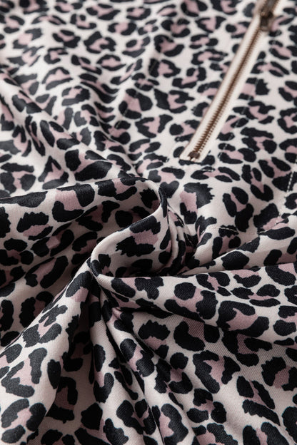 Leopard Half Zip Long Sleeve Blouse