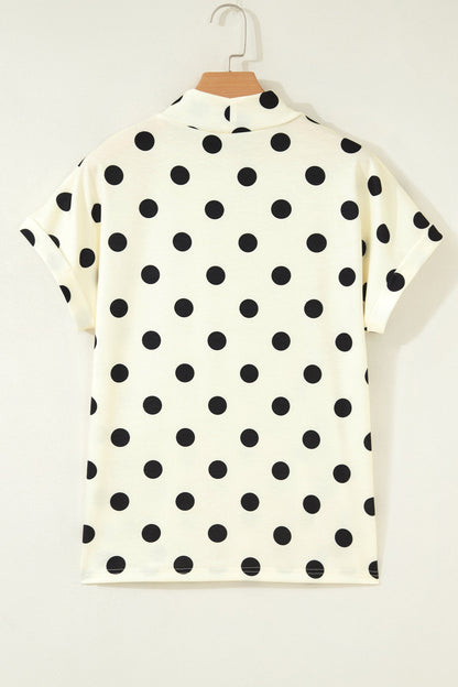 Polka Dot Mock Neck Dolman Sleeve Top