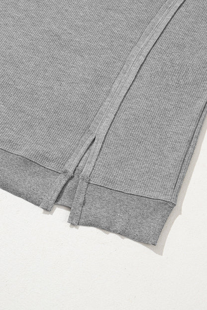 Waffle Knit Bishop Sleeve Side Split Top