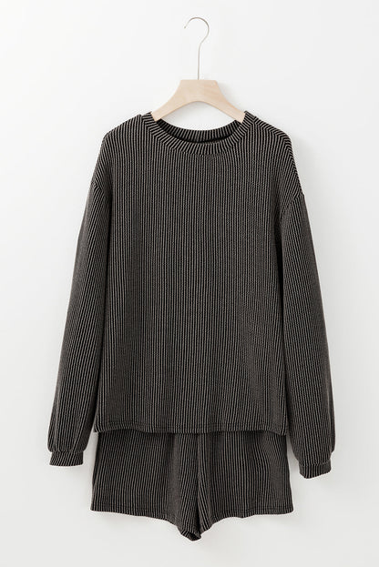 Corded Knit Long Sleeve Top and Shorts Set