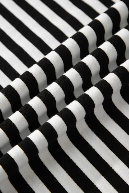 Stripe V-Neck Lace Trim Short Sleeve Tee