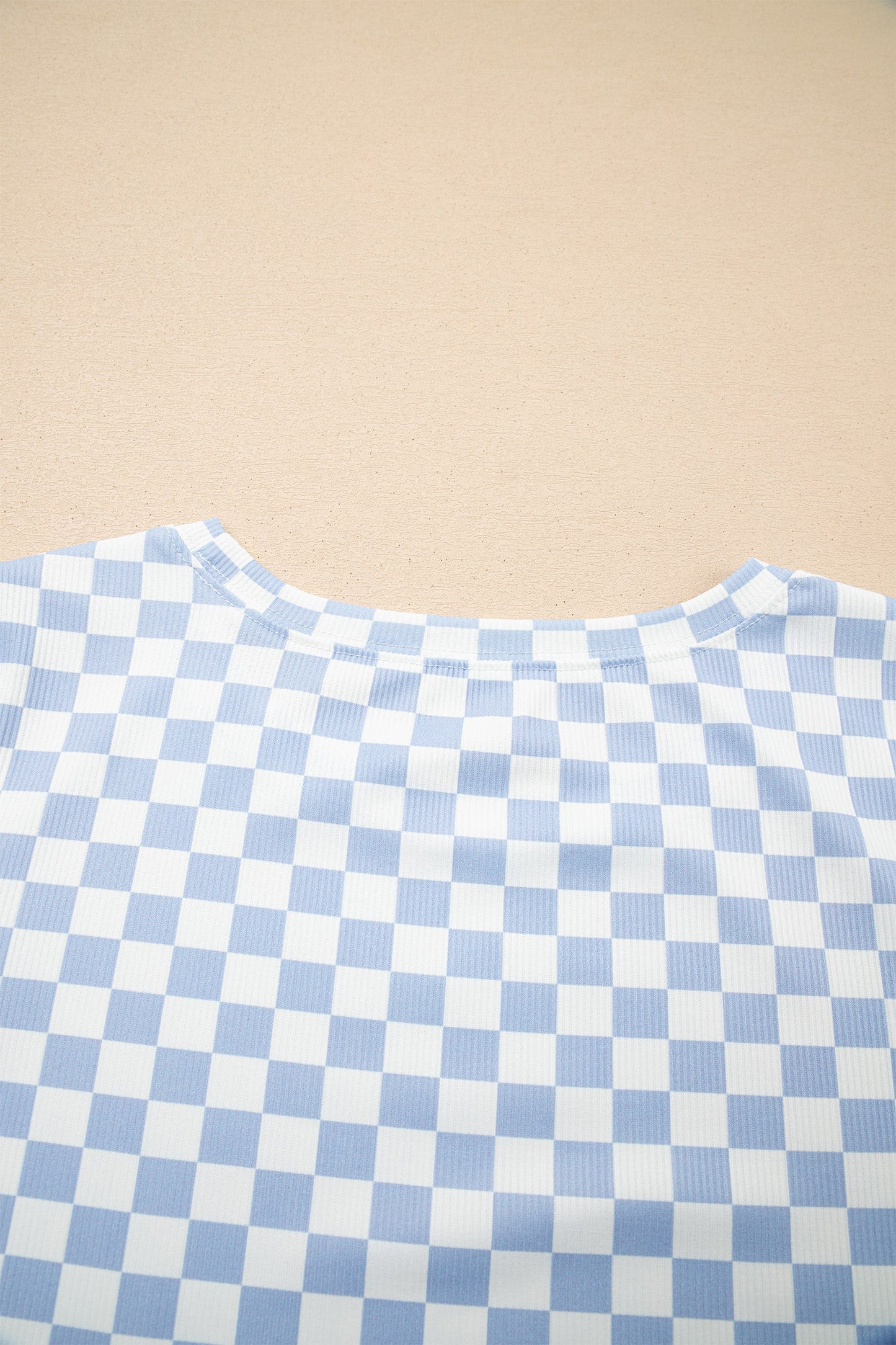Checker Ribbed Short Sleeve Crew Neck T-Shirt