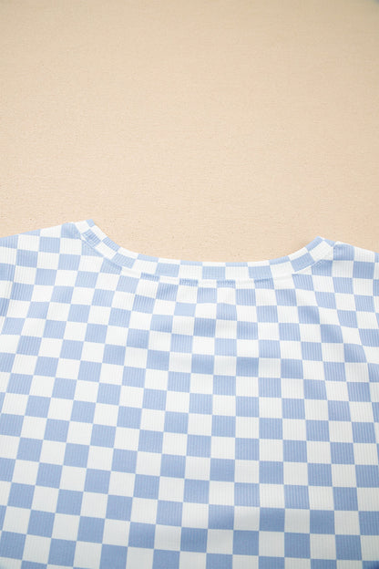Checker Ribbed Short Sleeve Crew Neck T-Shirt