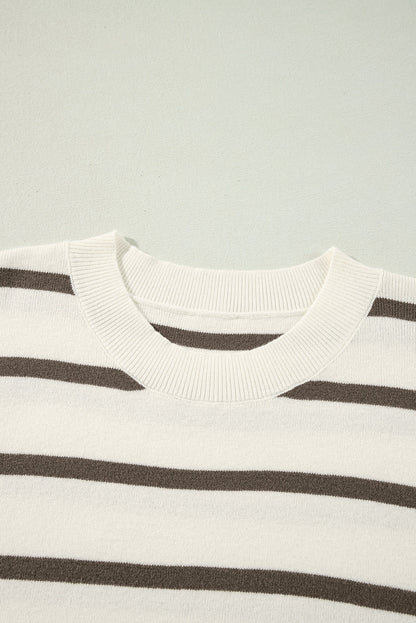 Stripe Side Slit Short Sleeve Sweater Tee